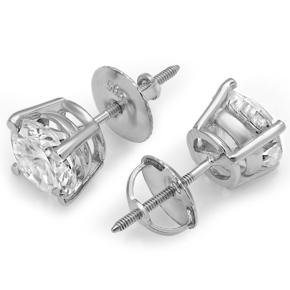 1 CT Round Earrings Studs Solid 14K Rose Gold Brilliant Screw Back Basket. - Picture 4 of 7